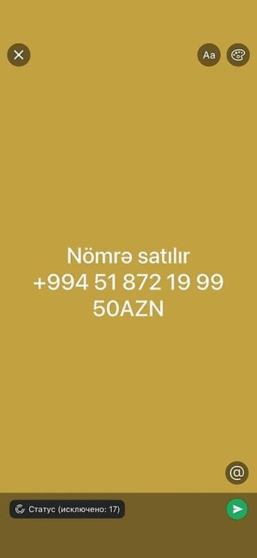 099 nomre satilir: Nömrə: ( 051 ) ( 8721999 ) — 1