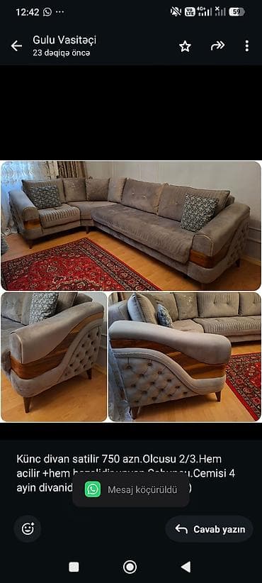 Künc divan satilir 750 azn.Olcusu 2/3.Hem acilir +hem bazalidir.unvan — 1