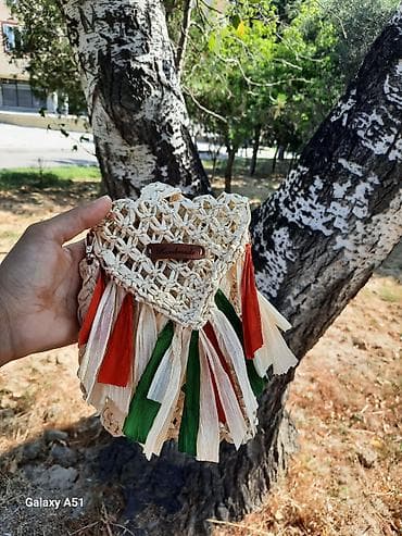 Rəngli püsküllü əl işi toxunma çanta - Material: təbii liflərdən əl — 4