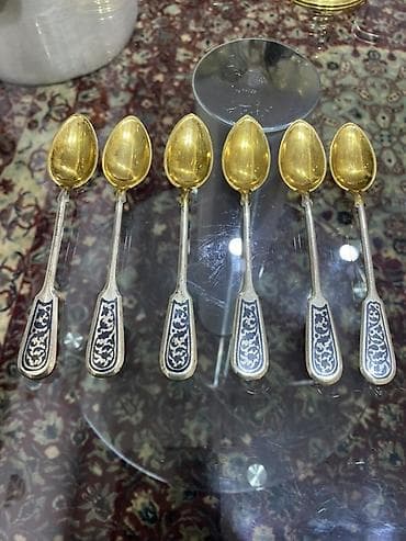 cay servis: Çay dəsti, rəng - Gümüşü, Metal, SSRİ — 4