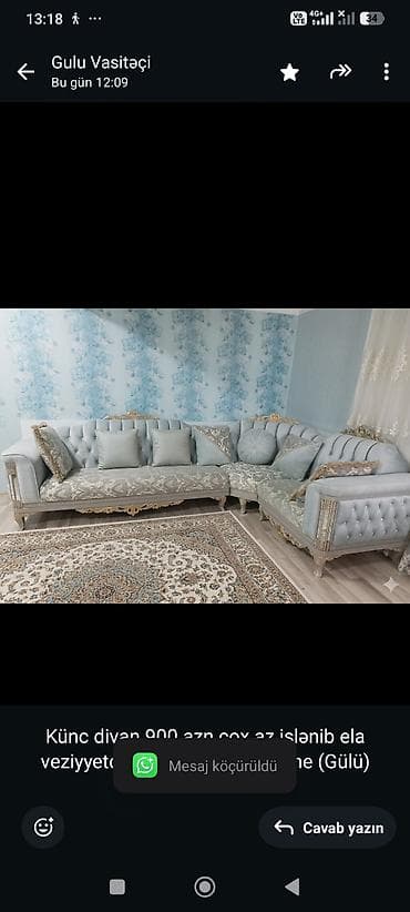 Künc divan 900 azn.çox az işlənib ela veziyyetde. olcu 3/2 Ünvan Bine
