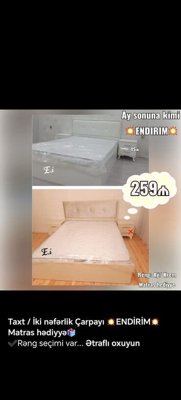 yataq dosekleri: 📌Taxt çarpayı 📏Olcu 2x160 💶Qiymet 259azn dən başlayan qiymətlər — 9