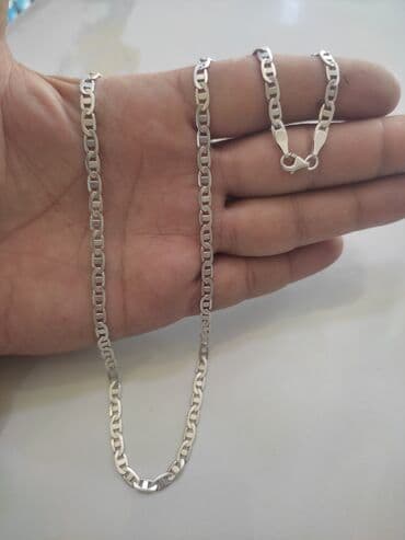 Gümüş rəngli zəncir kolye - Material: metal zəncir, parlaq–mat