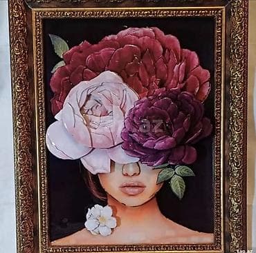 meymun sekili: Dekorativ tablo – “Güllərlə portret” - Texnika: qarışıq media (rəsm — 1