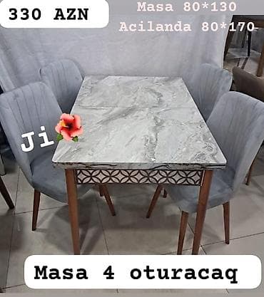 Mətbəx üçün, Yeni, Açılan, Dördbucaq masa, 4 stul