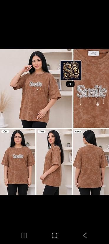 yeni geyim: Qadınlar üçün oversize t-shirt kolleksiyası - Model: Qısaqoll, düz — 5