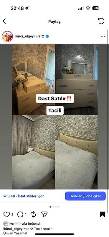 qiymet kagizi: Yataq otağı dəsti - Klassik üslubda krem rəngli dəst - Güzgülü komod — 1