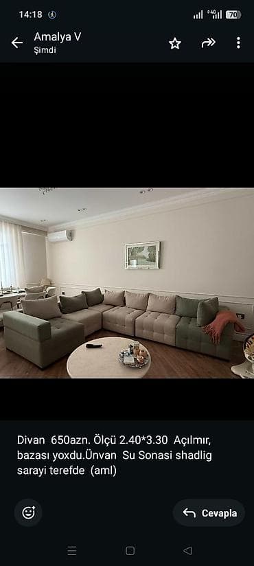 su krantı: Divan 650azn. Ölçü 2.40*3.30 Açılmır, bazası yoxdu.Ünvan Su Sonasi — 1