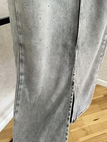 cins sarafan modelleri: Boz rəngli denim midi ətək - Material: qalın denim (cotton qarışımı) — 2