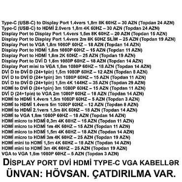 Настольные ПК и рабочие станции: HDMİ DVİ VGA Display Port Type-C USB Kabellər SAYLA ALANA VƏ USTALARA — 2