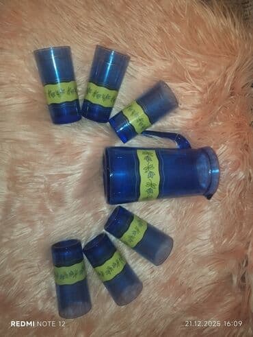 Mavi sürahi və stəkan dəsti - Dəst tərkibi: 1 ədəd sürahi + 6 ədəd