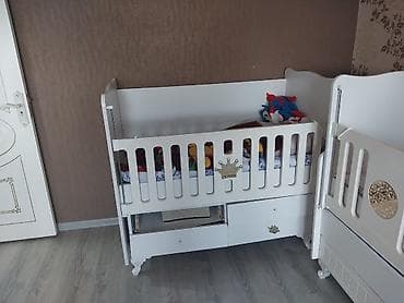 tek krafat: Ağ rəngli uşaq beşiyi - Material: MDF/taxta kombinasiyası, ağ rəngli — 1