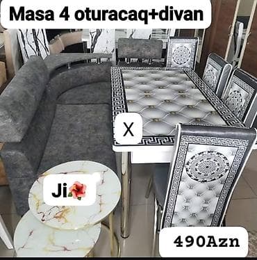 Divan və masa dəstləri: Mətbəx/dinləmə dəsti – Masa + 4 oturacaq + divan - Dəst tərkibi: 1 — 1
