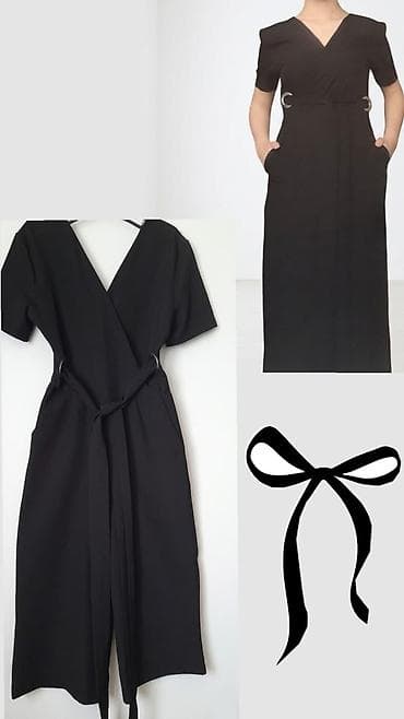 dırnaq tutan: Qara maxi kombinezon-paltar - Model: V kəsimli, qısaqollu, ön hissəsi — 3