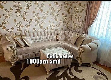 komplekt: Klassik üslubda künc divan dəsti - Rəng: açıq bej/şampan tonları - — 1