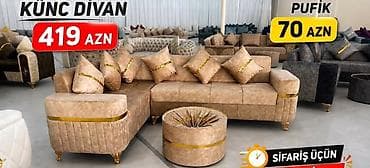 ruminya mebeli: Məhsul: Künc divan + pufik Təsvir: - Müasir dizaynlı künc divan — 1
