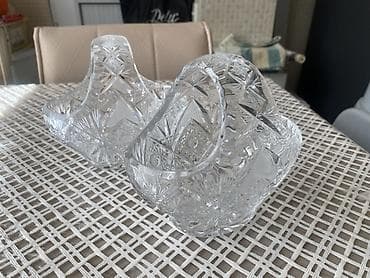 konfet qabi: Kəsimli şüşədən dekorativ səbət dəsti - 2 ədəd şəffaf, kəsim naxışlı — 1