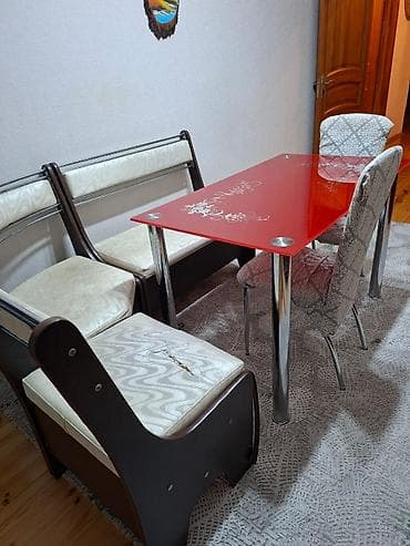 balkon stul: Mətbəx üçün künc dəsti - Dəst: 1 ədəd şüşəüstlü masa, künc oturacaq — 1