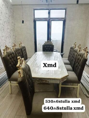 mərmər masa: Qonaq otağı üçün, Yeni, Açılmayan, Oval masa, 6 stul — 1