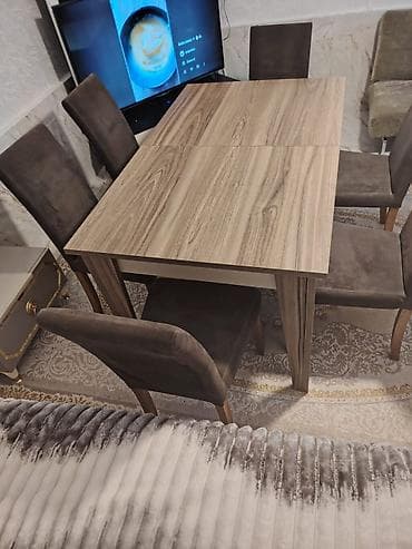 balkon stul: Qonaq otağı üçün, İşlənmiş, Açılan, Dördbucaq masa, 6 stul — 1