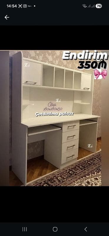 Ağ rəngdə çoxfunksiyalı iş/oxu masasının üst dolablı modeli. Ölçü lalafo.az -da Ağ rəngdə çoxfunksiyalı iş/oxu masasının üst dolablı modeli. Ölçü