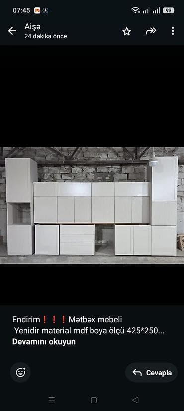 Endirim❗❗❗Mətbəx mebeli Yenidir material mdf boya ölçü 425*250