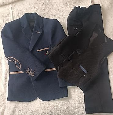 Uşaqlar üçün 3 hissədən ibarət klassik dəst: - Göy rəngdə pencək