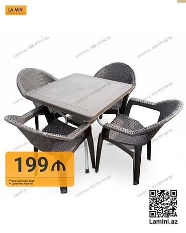 giris qapi: Bağ üçün masa dəsti - Komplekt: 1 kvadrat stol + 4 ədəd kreslo - — 1