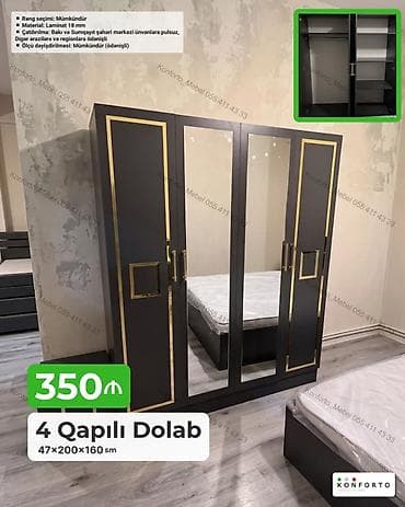 4 qapılı şkaf – 47×200×160 sm - Dizayn: Tünd qara rəngdə korpus — 1