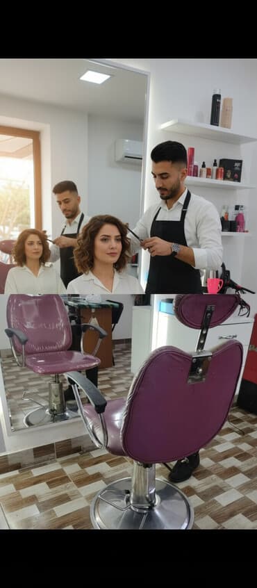 sac kesim kreslosu: Bərbər/kosmetoloji kreslo - Rəng: bənövşəyi (vinil dəri örtük) - — 1