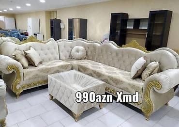 Klassik üslubda künc dəsti – zərif krem rəngi parçayla, qızılı