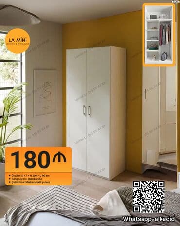 Açılan, 2 qapılı Düz dolab, Qarderob, paltar dolabı