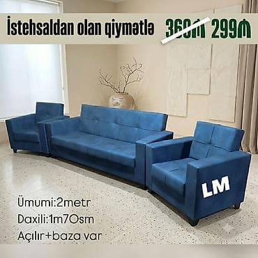 Yeni, Divan, 2 kreslo, Divan, Bazalı, Açılan — 1