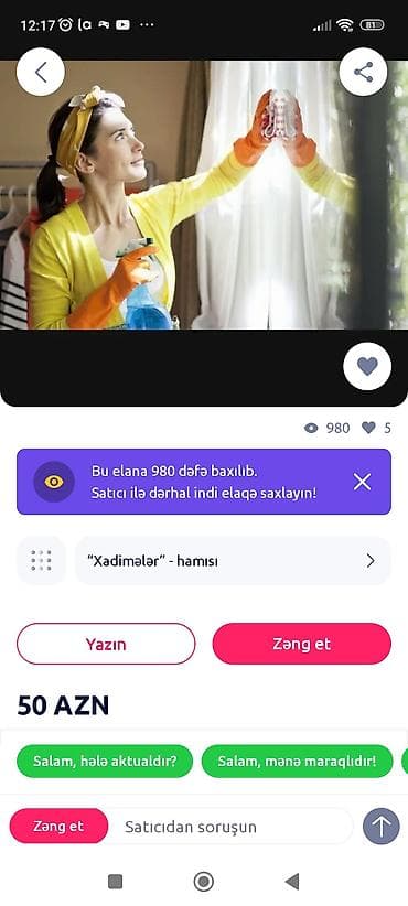 təmizlik işi: Peşəkar ev təmizliyi xidməti - Gündəlik və ümumi yığışdırma - Pəncərə — 1