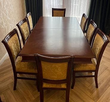 taxta komod: Qonaq otağı üçün, İşlənmiş, Açılan, Dördbucaq masa, 8 stul — 8