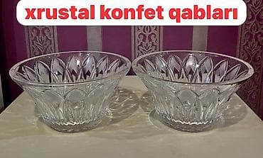 Xrustal konfet qabları – 2 ədəd dəst - Şəffaf, parlaq xrustaldan -