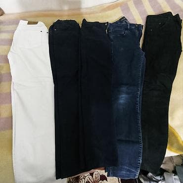 boyfriend salvar modelleri: Uşaq/yeniyetmə üçün cins şalvar dəsti - Rənglər: ağ, tünd göy, qara — 1