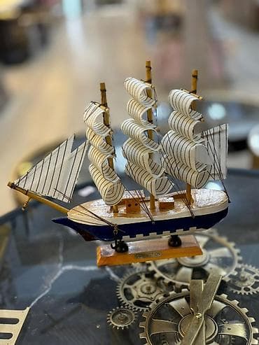 gemi satilir: Dekorativ yelkənli gəmi maketi - Material: ağac gövdə, parça — 4