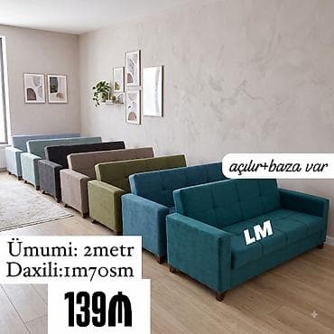 Divanlar: Məhsul: Açılan mexanizmalı, bazalı divan Xüsusiyyətlər: - Ümumi ölçü — 1