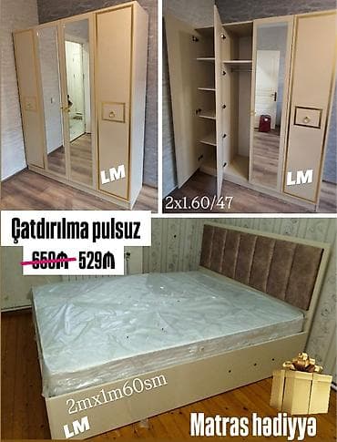 ali bebe mobilya: Yataq otağı dəsti – şkaf və çarpayı - Rəng: bej-qızılı detal - Şkaf — 1