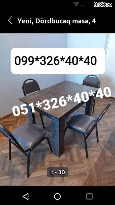 Masa və oturacaq dəstləri: Qonaq otağı üçün, Yeni, Dördbucaq masa, 4 stul — 2