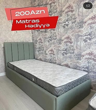 Tək nəfərlik çarpayı dəsti - Rəng: açıq boz/yaşıl tonlarında, yumşaq