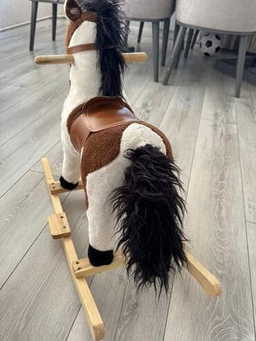 Akkumulyatorlar: Taxta yelləncək at – uşaq oyuncağı - Yumşaq, plyuş materialdan — 5