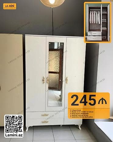plasmas skaflar: 3 qapılı paltar şkafı - Ölçülər: Dərinlik 47 sm × Hündürlük 200 sm × — 1