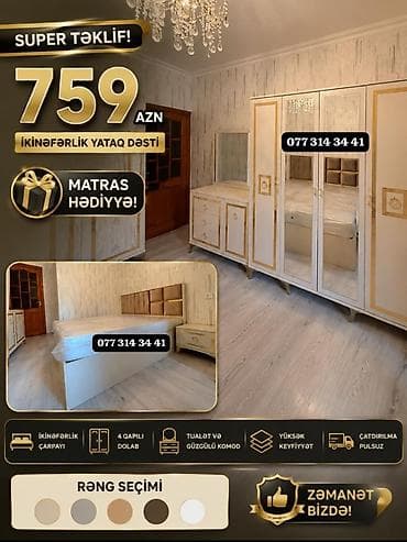 İkinəfərlik yataq dəsti – 759 AZN Dəst tərkibi: - İkinəfərlik çarpayı