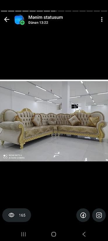 Ev üçün mebel: Künc divan, Yeni, Açılmayan, Vеlur parça, Pulsuz çatdırılma — 1