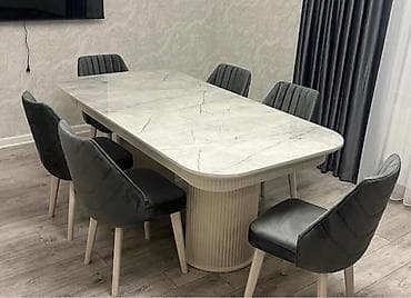 kafe stolu: Modern yemək dəsti - Diktəli mərmər naxışlı, parlaq səthli düzbucağa — 1