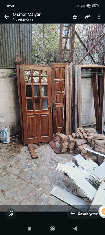 pəncərə qapi: Taxta giriş qapısı dəsti - Material: təbii ağac, dərin qəhvəyi rəng — 1