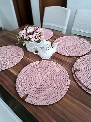 Qab-qacaq və mətbəx ləvazimatları: Əl işi dairəvi süfrə altlıqları (placemat seti) - Material: qalın — 8