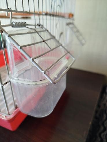 qefes boyuk: Qırmızı-ağ quş qəfəsi - Material: metal barmaqlıqlar, plastik altlıq — 6